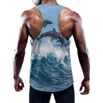 Dolphins Jumping Over Waves Print Training Tank Top