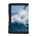 Dolphins Jumping Over Waves Print Trifold Wallet