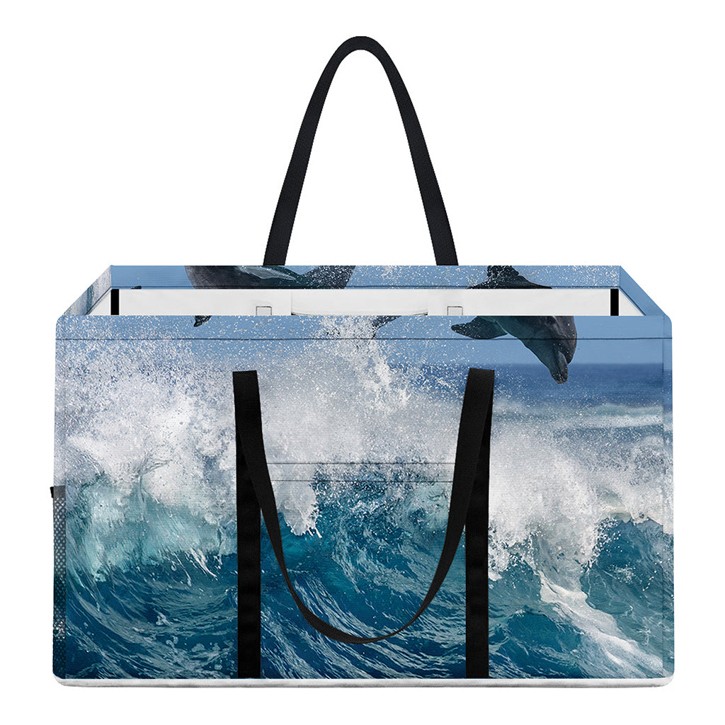 Dolphins Jumping Over Waves Print Utility Tote Bag