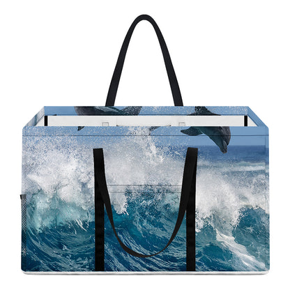 Dolphins Jumping Over Waves Print Utility Tote Bag
