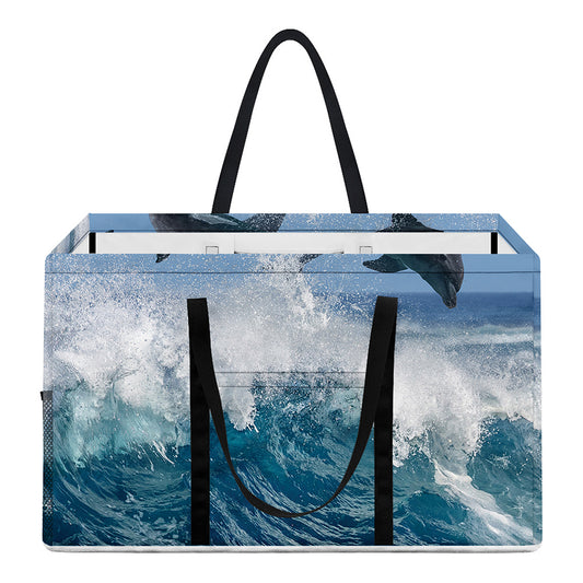 Dolphins Jumping Over Waves Print Utility Tote Bag
