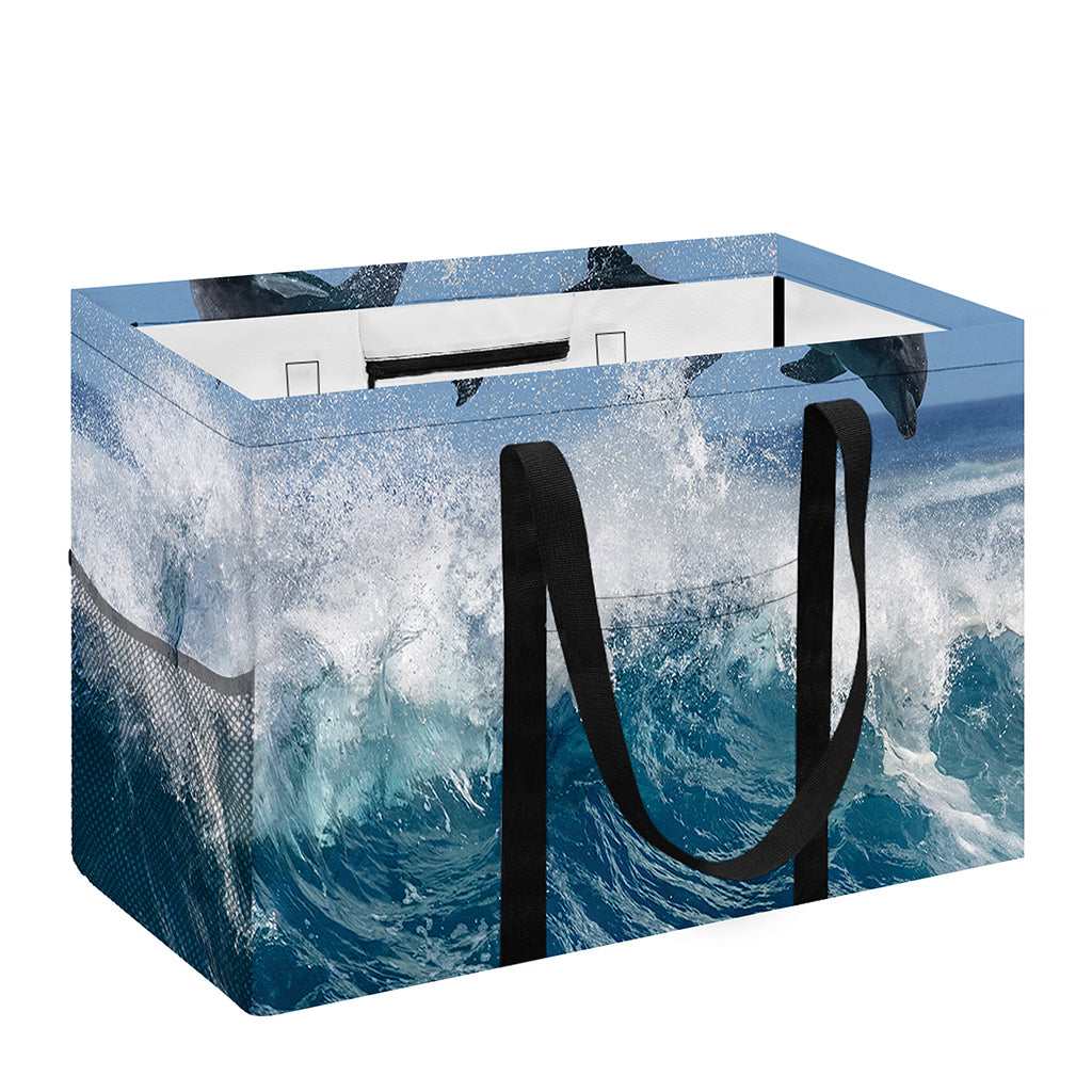 Dolphins Jumping Over Waves Print Utility Tote Bag