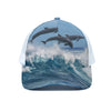 Dolphins Jumping Over Waves Print White Mesh Trucker Cap