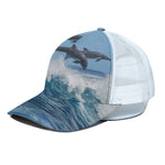 Dolphins Jumping Over Waves Print White Mesh Trucker Cap