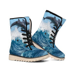Dolphins Jumping Over Waves Print Winter Boots