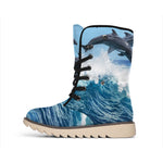 Dolphins Jumping Over Waves Print Winter Boots