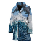 Dolphins Jumping Over Waves Print Women's Bathrobe