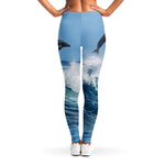 Dolphins Jumping Over Waves Print Women's Leggings