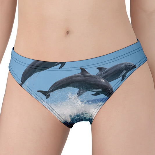 Dolphins Jumping Over Waves Print Women's Panties