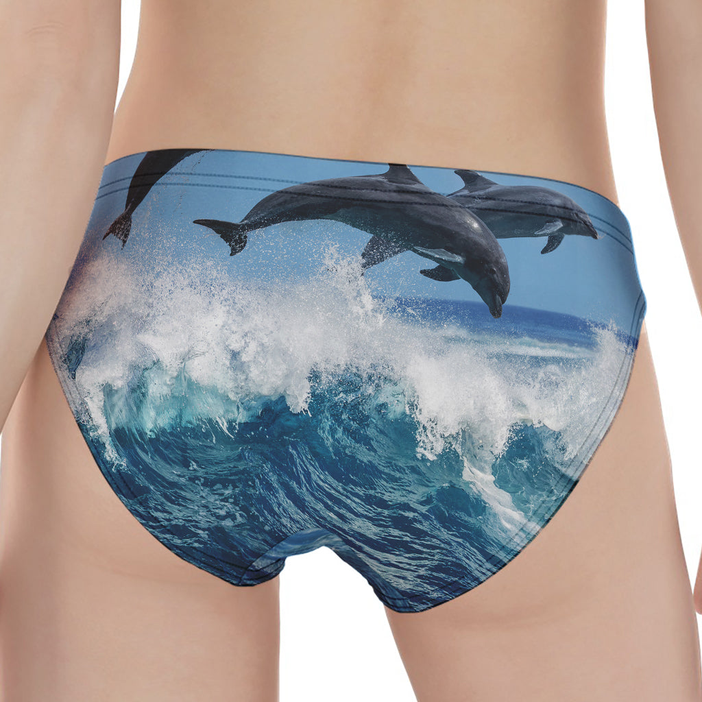 Dolphins Jumping Over Waves Print Women's Panties