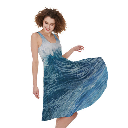 Dolphins Jumping Over Waves Print Women's Sleeveless Dress