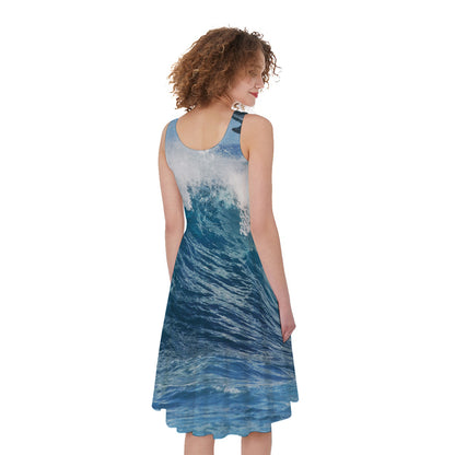 Dolphins Jumping Over Waves Print Women's Sleeveless Dress