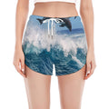 Dolphins Jumping Over Waves Print Women's Split Running Shorts