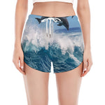Dolphins Jumping Over Waves Print Women's Split Running Shorts