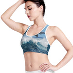 Dolphins Jumping Over Waves Print Women's Sports Bra