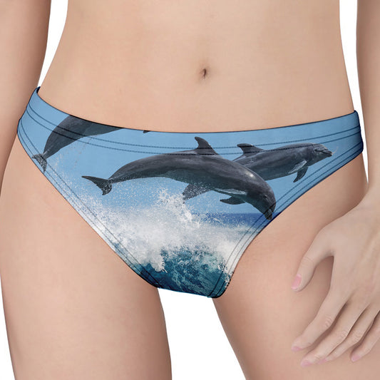 Dolphins Jumping Over Waves Print Women's Thong