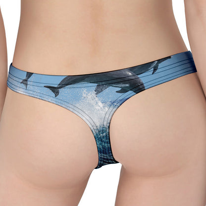 Dolphins Jumping Over Waves Print Women's Thong
