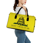 Don't Tread On Me Gadsden Flag Print Leather Duffle Bag