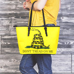 Don't Tread On Me Gadsden Flag Print Leather Tote Bag