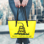 Don't Tread On Me Gadsden Flag Print Leather Tote Bag