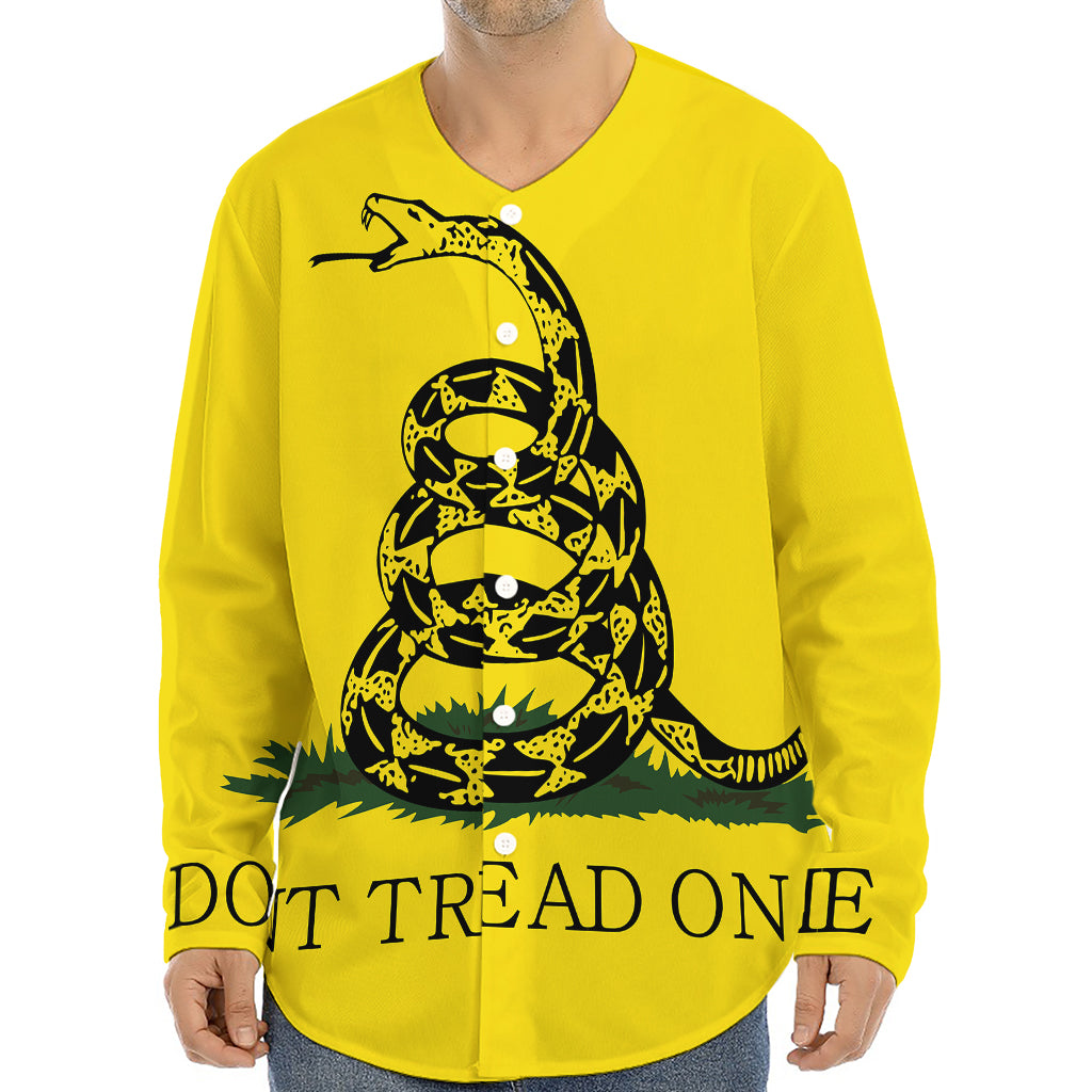 Don't Tread On Me Gadsden Flag Print Long Sleeve Baseball Jersey