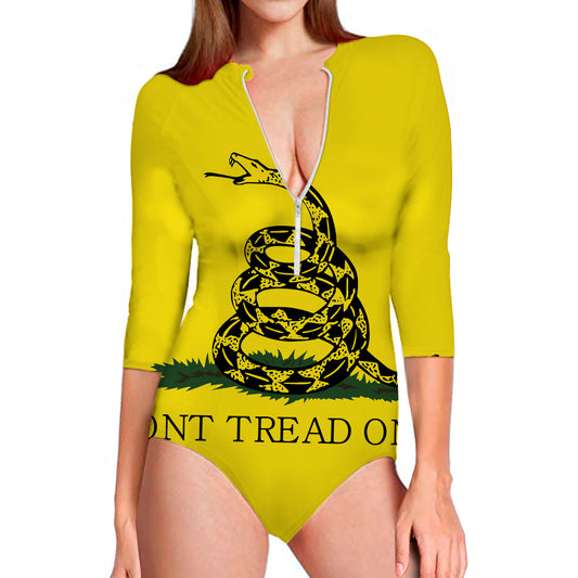 Don't Tread On Me Gadsden Flag Print Long Sleeve Swimsuit