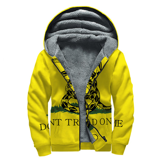 Don't Tread On Me Gadsden Flag Print Sherpa Lined Zip Up Hoodie