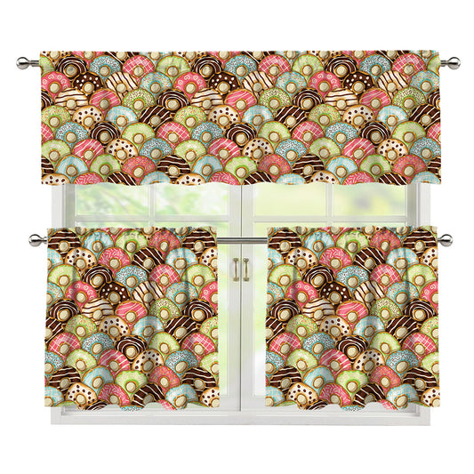 Donuts Pattern Print 3 Piece Kitchen Curtains