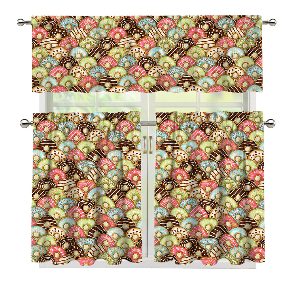 Donuts Pattern Print 3 Piece Kitchen Curtains