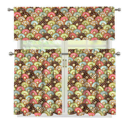 Donuts Pattern Print 3 Piece Kitchen Curtains