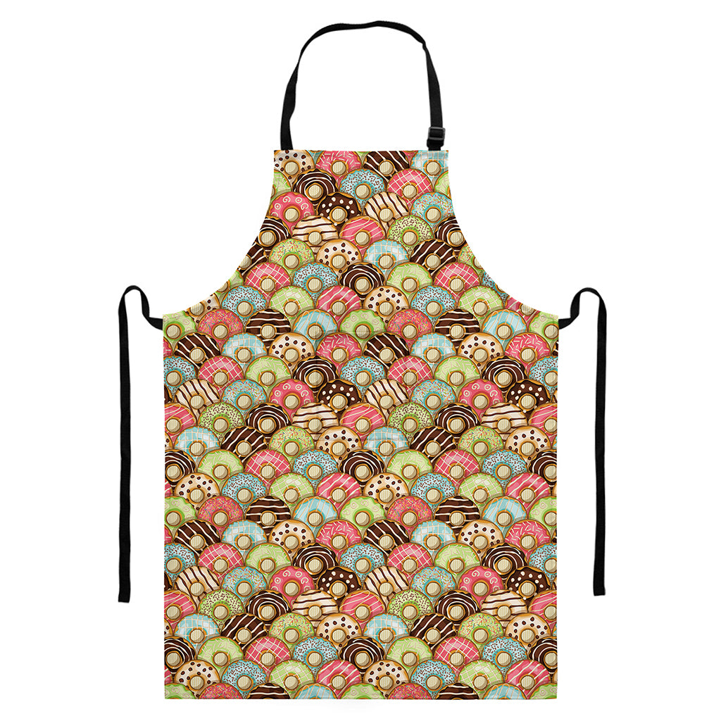 Donuts Pattern Print Bib Apron With Pocket