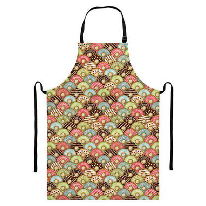 Donuts Pattern Print Bib Apron With Pocket