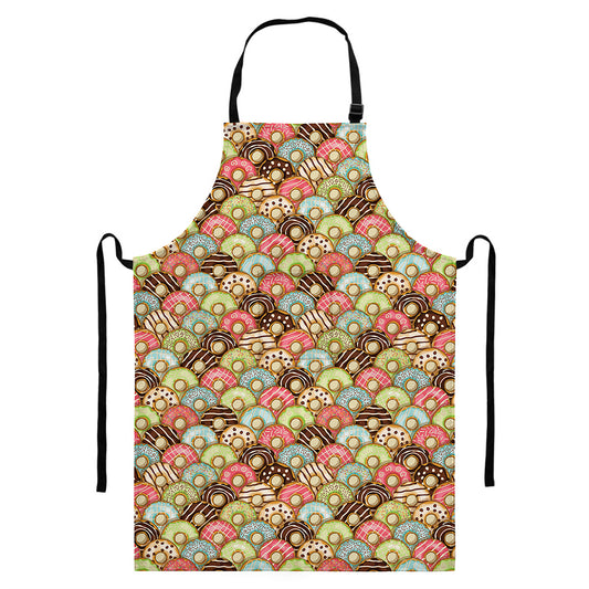 Donuts Pattern Print Bib Apron With Pocket