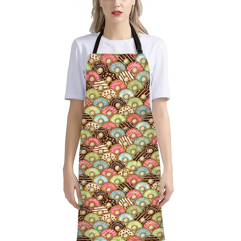 Donuts Pattern Print Bib Apron With Pocket