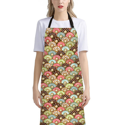 Donuts Pattern Print Bib Apron With Pocket