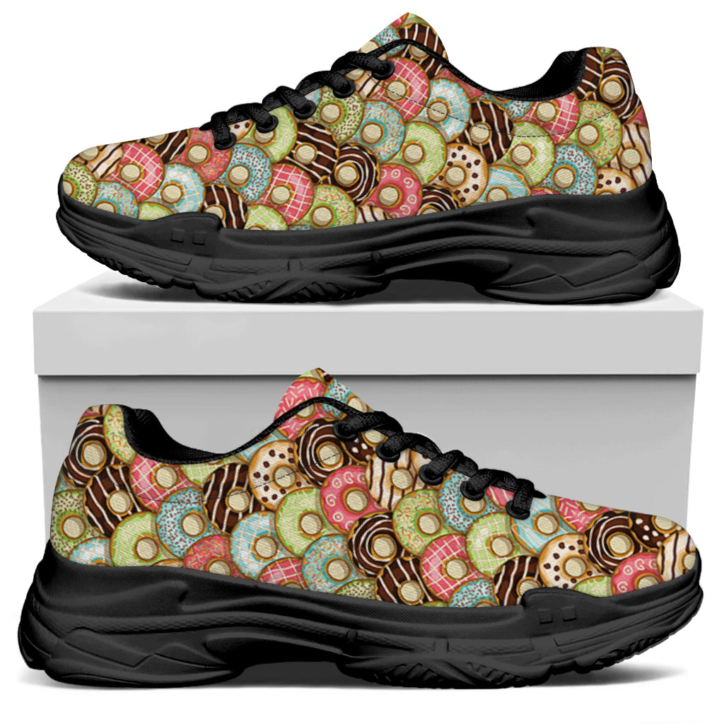 Donuts Pattern Print Black Chunky Shoes