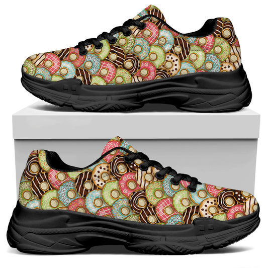 Donuts Pattern Print Black Chunky Shoes
