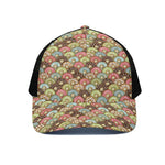 Donuts Pattern Print Black Mesh Trucker Cap