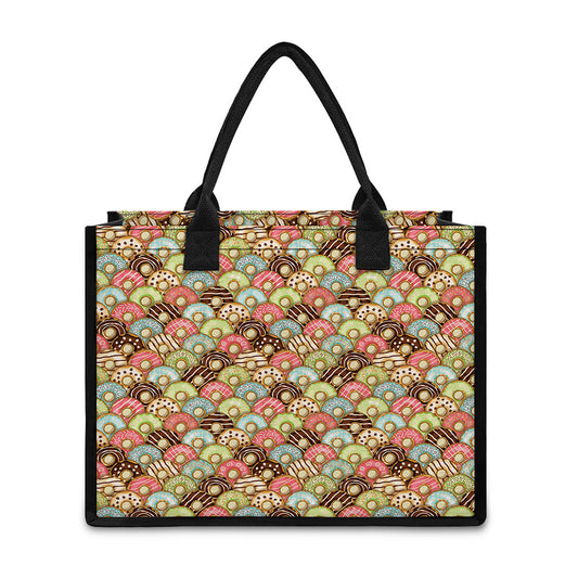 Donuts Pattern Print Canvas Tote Bag