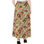 Donuts Pattern Print Chiffon Maxi Skirt