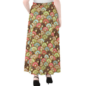 Donuts Pattern Print Chiffon Maxi Skirt