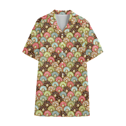 Donuts Pattern Print Cotton Hawaiian Shirt