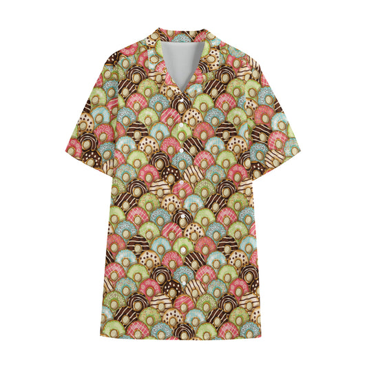 Donuts Pattern Print Cotton Hawaiian Shirt