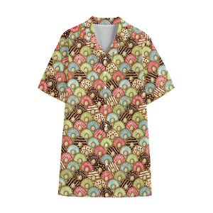 Donuts Pattern Print Cotton Hawaiian Shirt