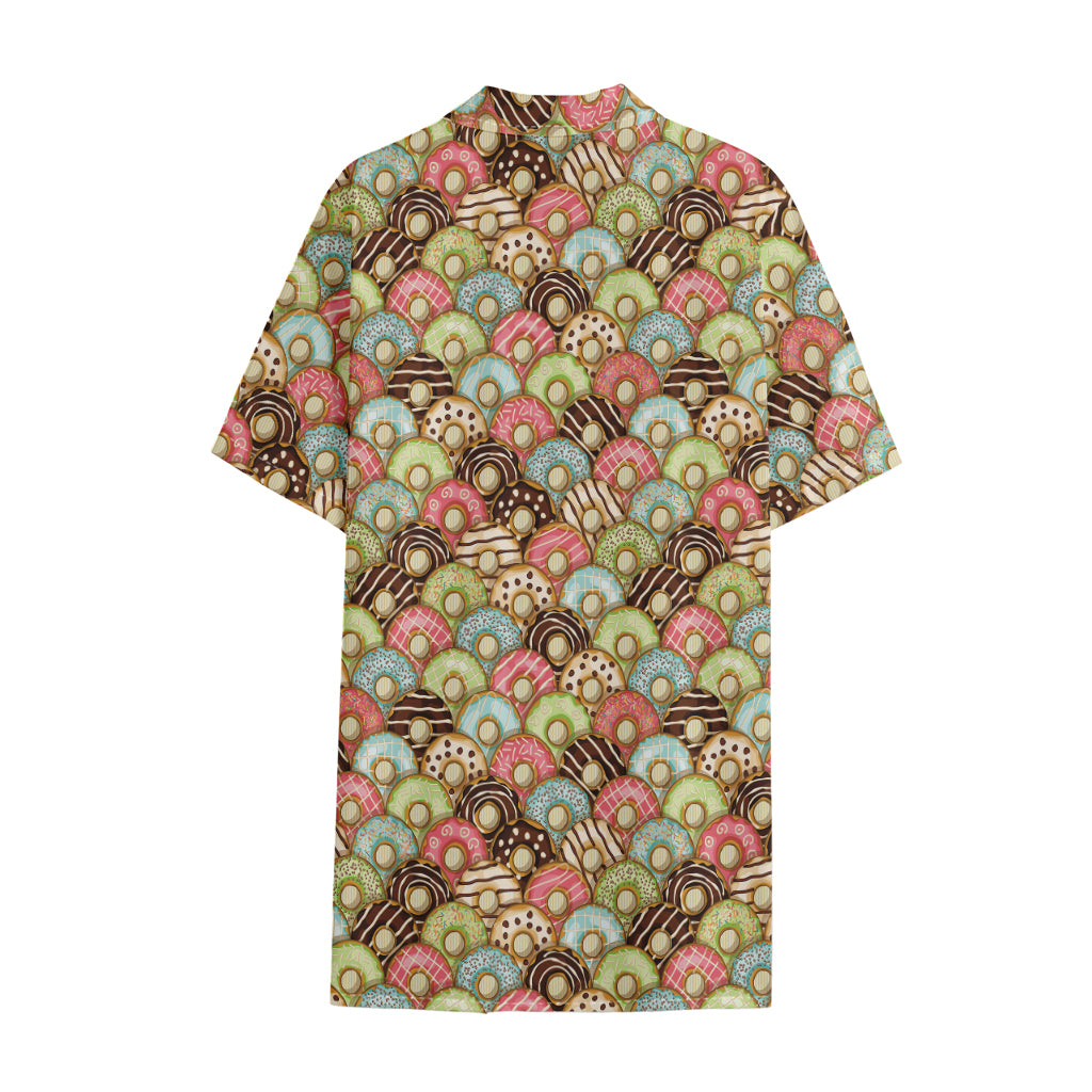 Donuts Pattern Print Cotton Hawaiian Shirt