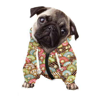 Donuts Pattern Print Dog Zip Up Hoodie
