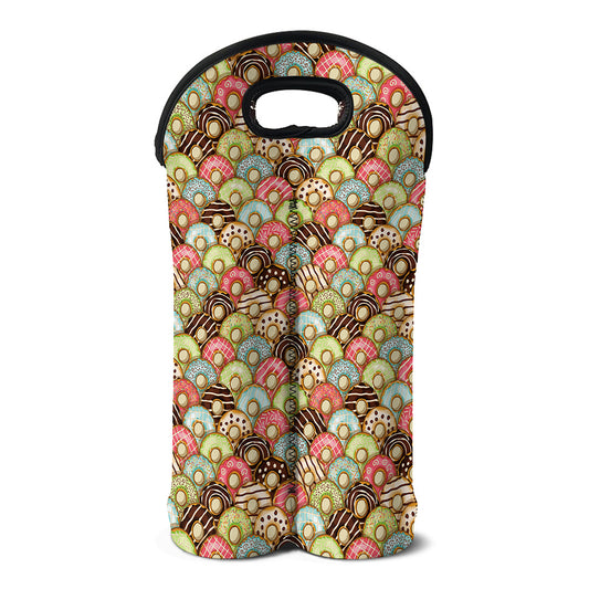 Donuts Pattern Print Double Neoprene Wine Tote