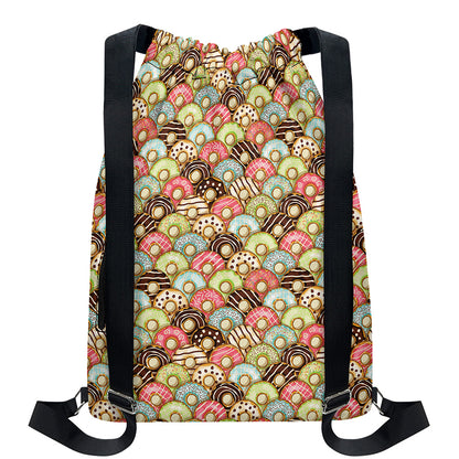 Donuts Pattern Print Drawstring Backpack