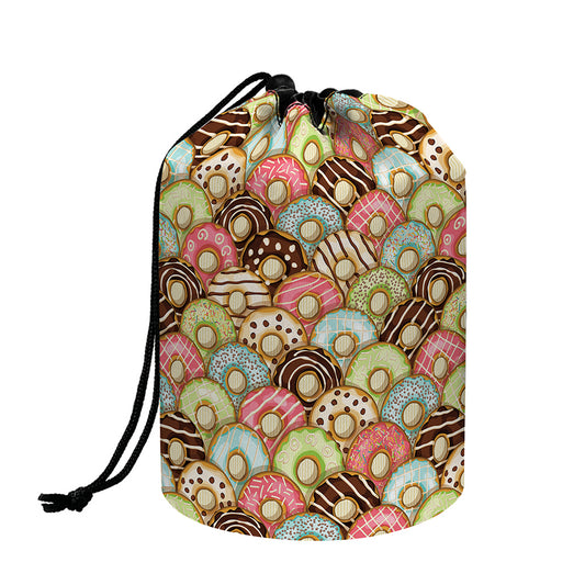 Donuts Pattern Print Drawstring Makeup Bag