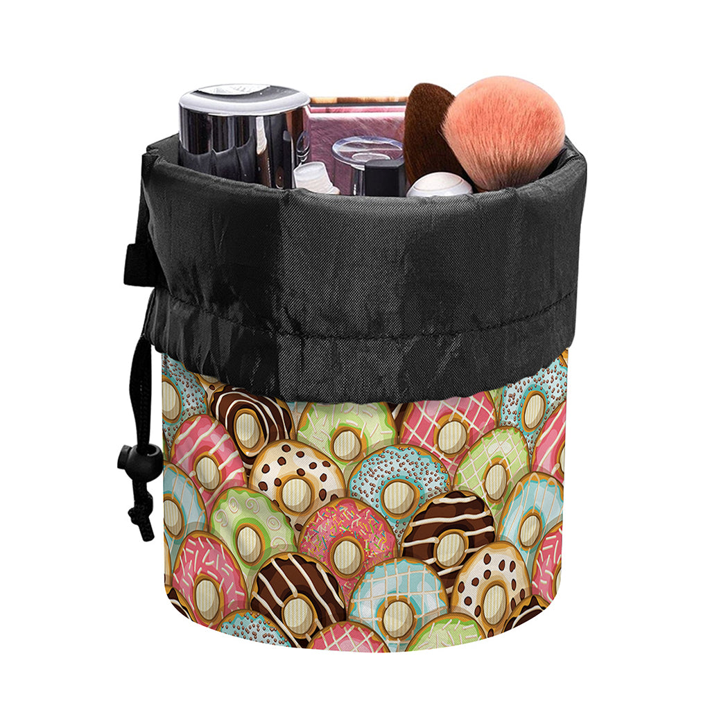 Donuts Pattern Print Drawstring Makeup Bag